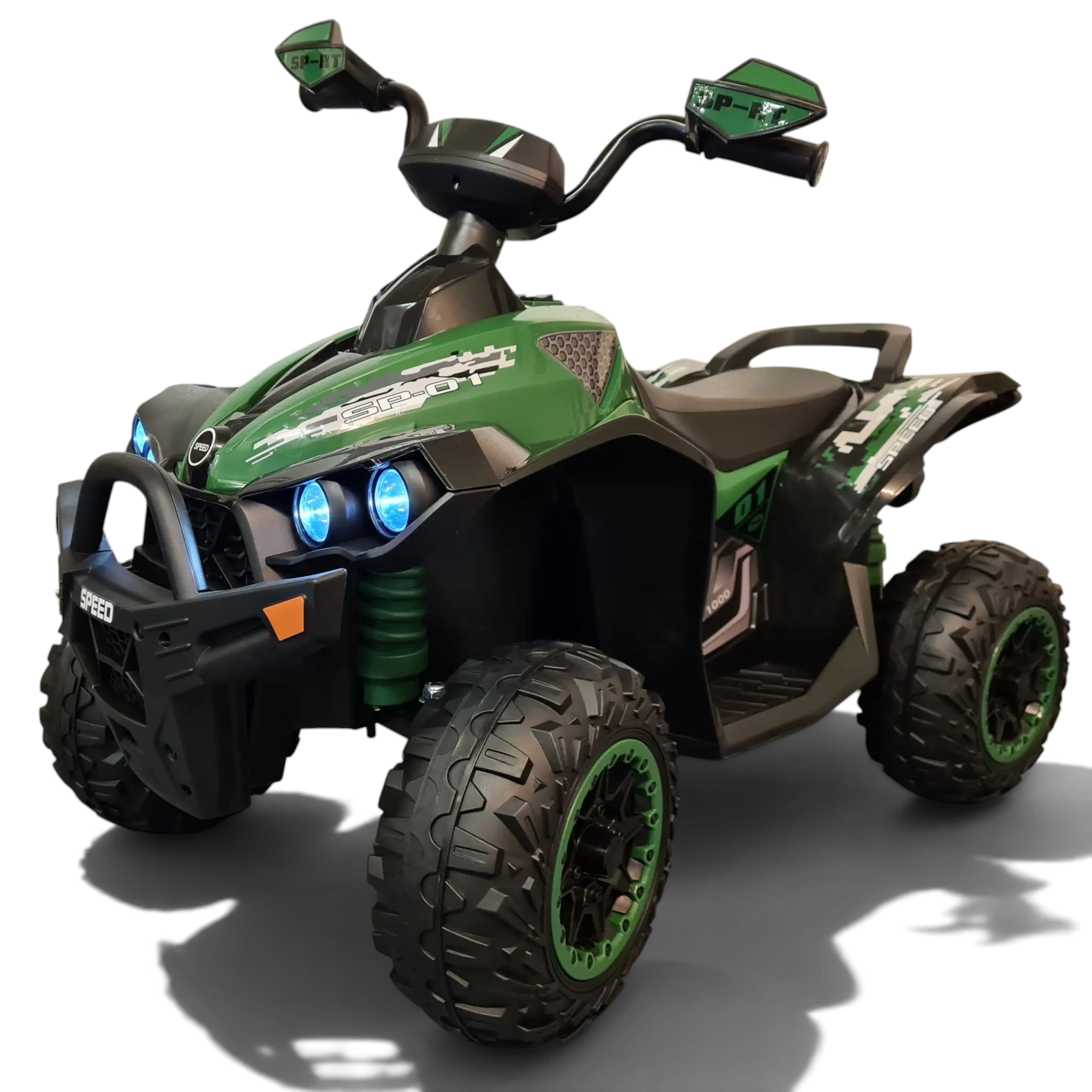 Quad électrique pour enfant Petit Pilote modèle Phyton avec motif camouflage vert, phares LED et roues tout-terrain