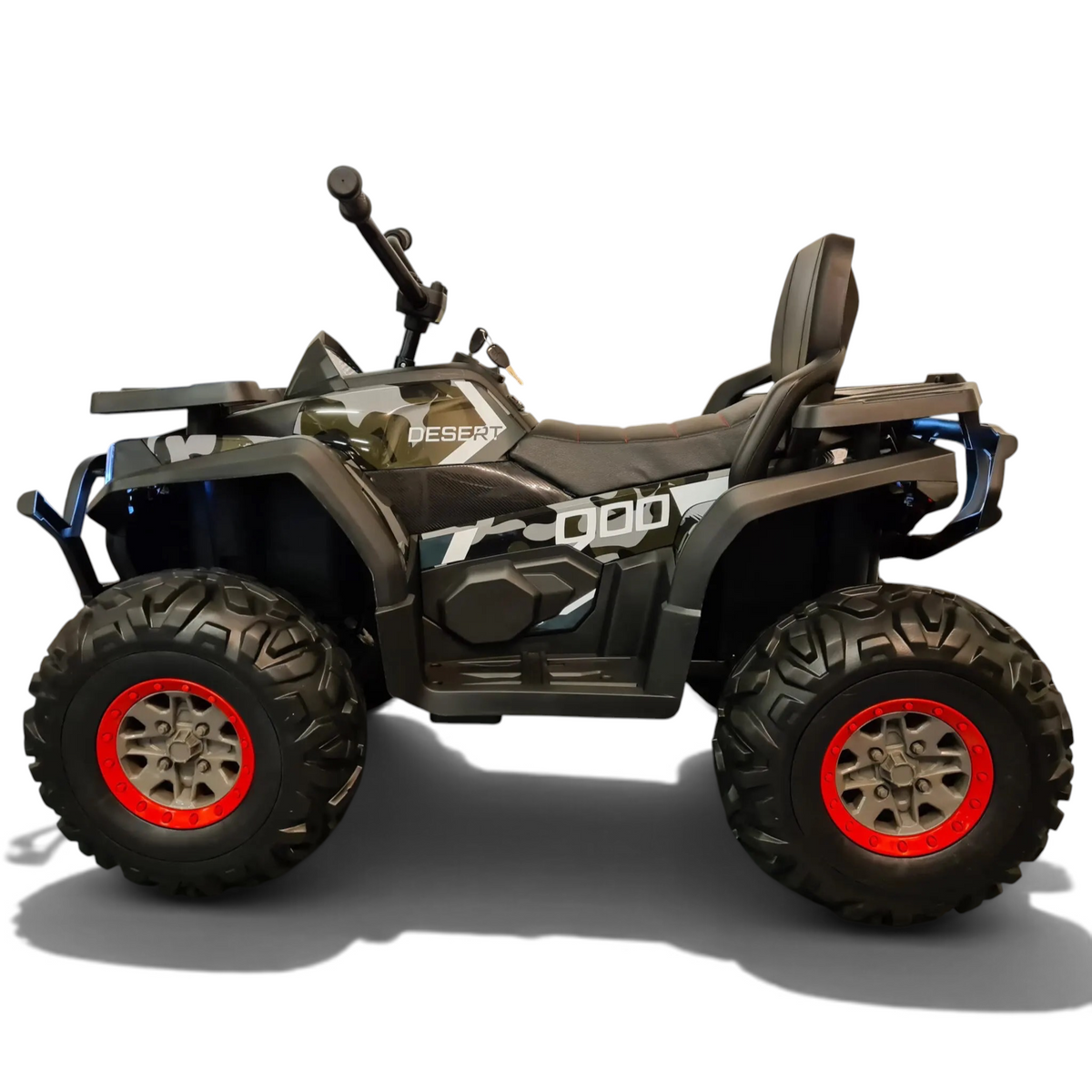 Quad électrique enfant Petit Pilote 12V camouflage vert avec pneus tout-terrain et siège en cuir