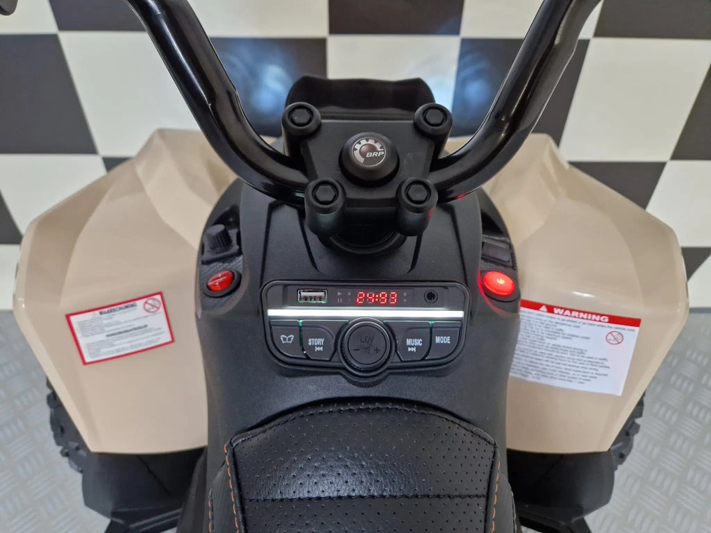 Tableau de bord du quad électrique enfant Petit Pilote Can Am Maverick kaki avec écran multimédia et commandes