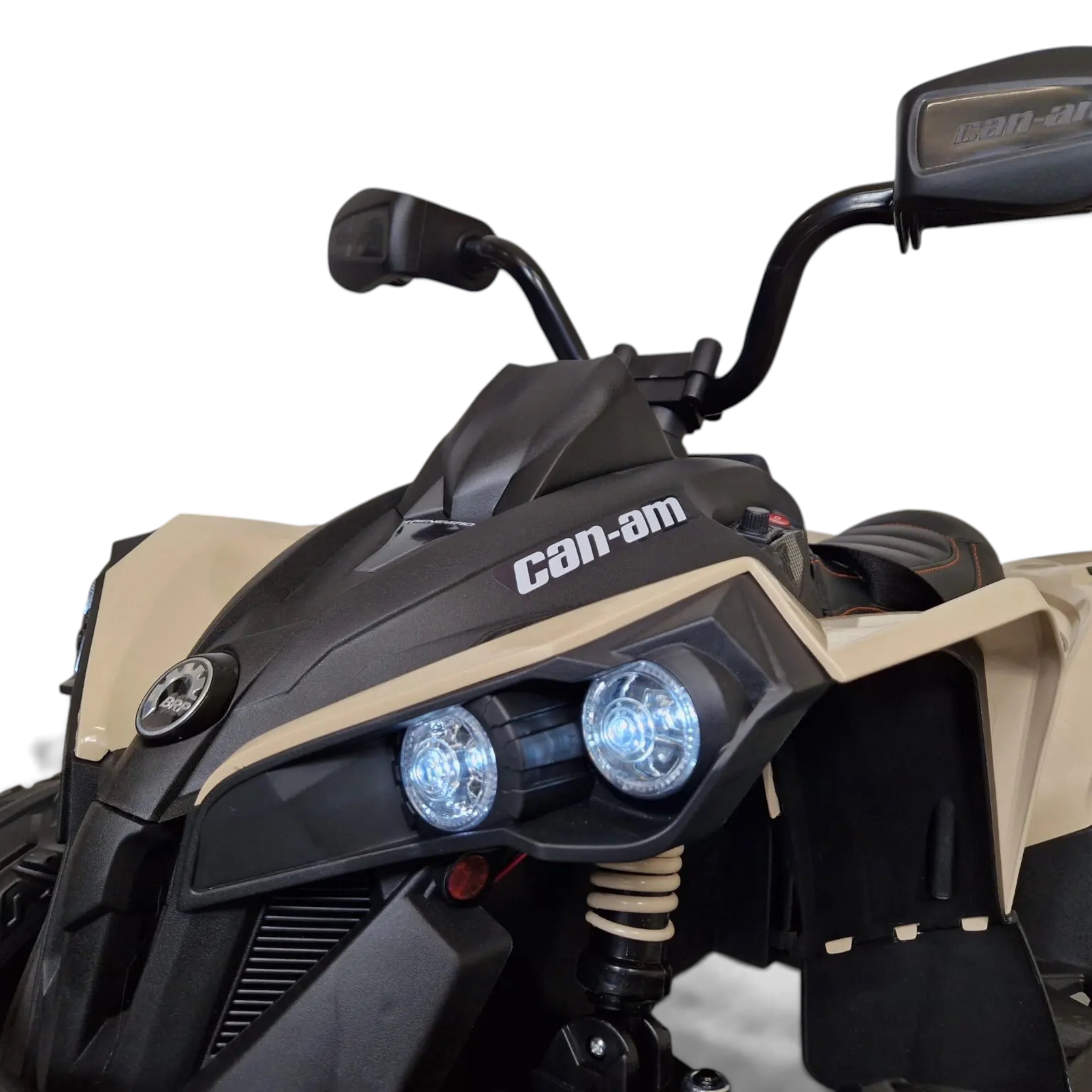 Quad électrique enfant Petit Pilote Can Am Maverick kaki avec phares LED fonctionnels et détails noirs