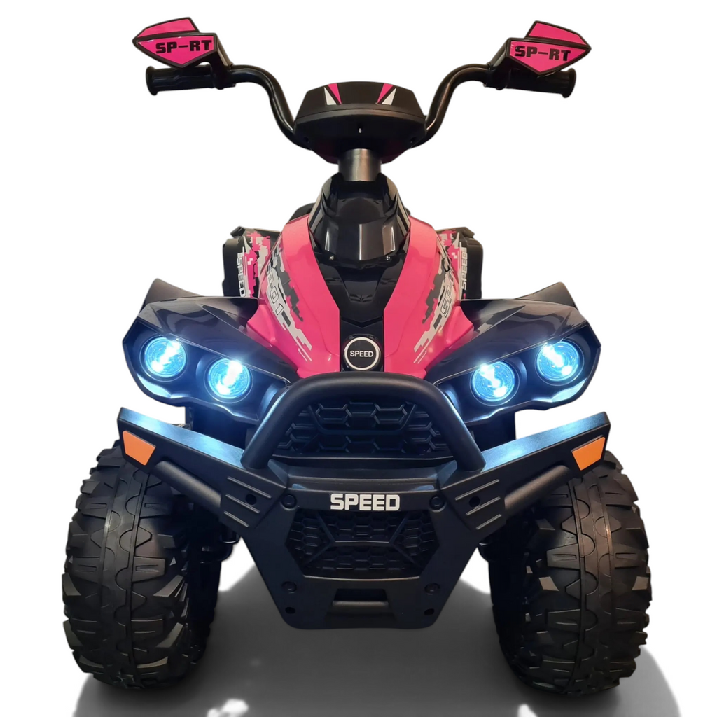 Quad électrique pour enfant Petit Pilote Phyton rose avec phares LED allumés et design tout-terrain sportif