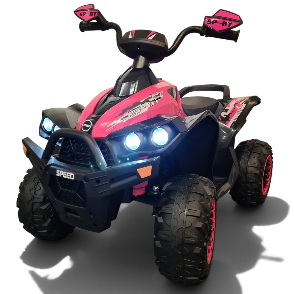 Quad électrique pour enfant Petit Pilote rose et noir avec phares LED, design tout-terrain robuste pour petits pilotes