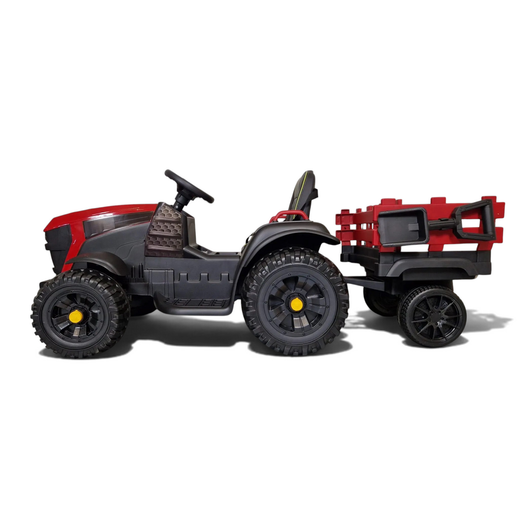 Tracteur électrique enfant Petit Pilote rouge avec remorque détachable, pneus EVA et siège confortable