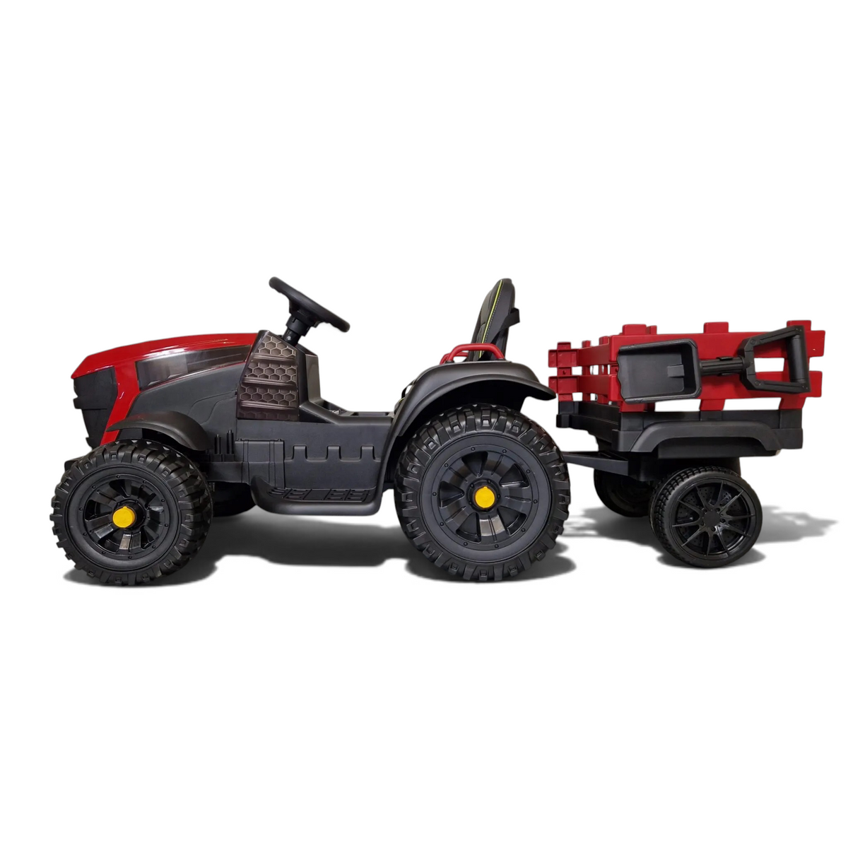 Tracteur électrique enfant Petit Pilote rouge avec remorque détachable, pneus EVA et siège confortable