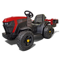 Tracteur électrique enfant Petit Pilote rouge 12V avec remorque, siège en cuir, pneus EVA et télécommande parentale