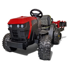 Tracteur électrique enfant Petit Pilote rouge avec remorque, siège en cuir, pneus EVA et télécommande parentale