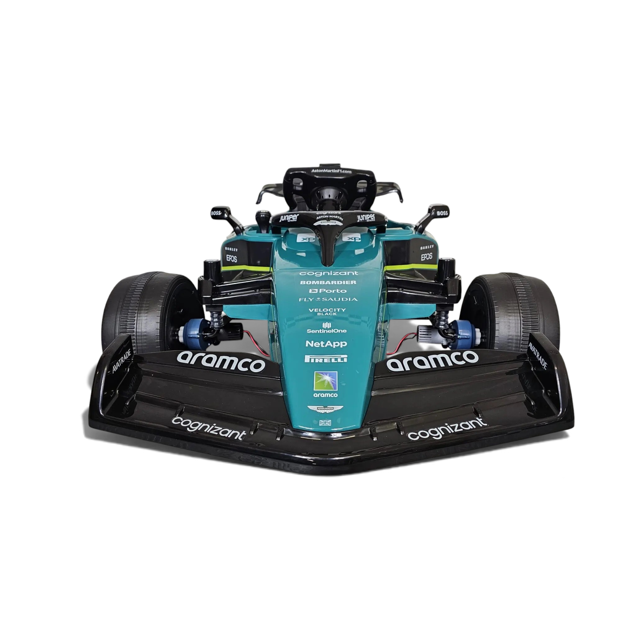 Voiture électrique enfant Odecare Aston Martin F1 verte 24V avec logos de course et pneus EVA
