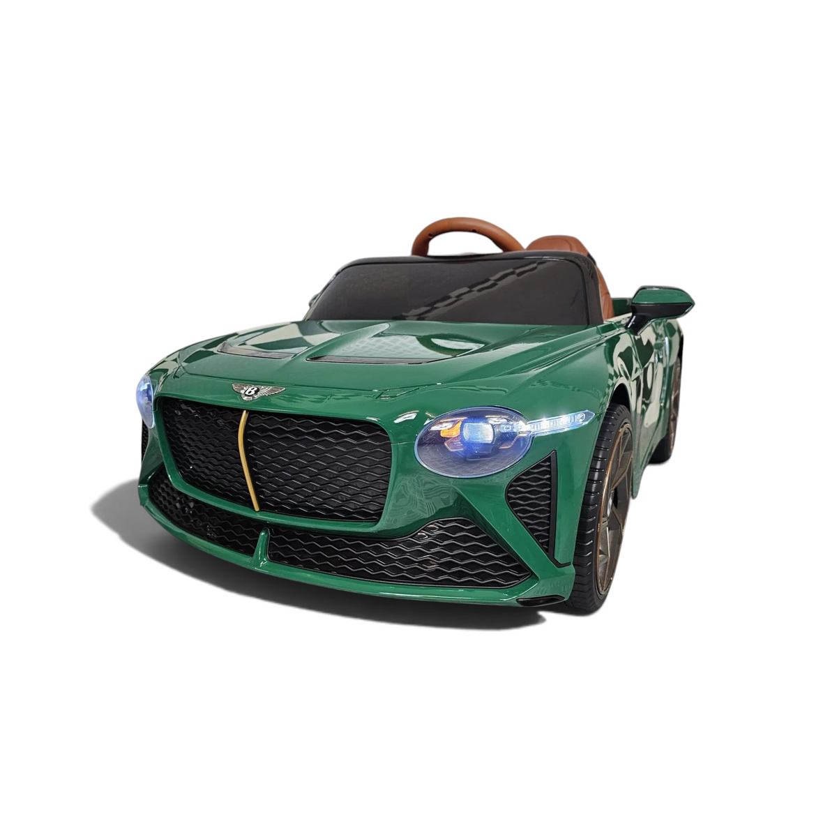 Voiture électrique enfant Petit Pilote Bentley Bacalar vert métallisé avec phares LED allumés et siège en cuir