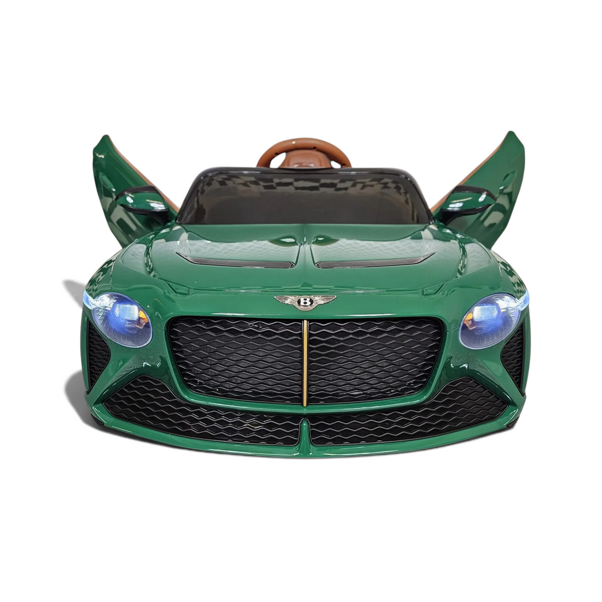 Voiture électrique enfant Petit Pilote Bentley Bacalar vert métallisé avec portes papillon et phares LED fonctionnels