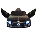 Voiture électrique enfant Petit Pilote Bentley EXP noire avec portes papillon ouvertes et phares LED allumés