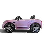 Voiture électrique enfant Odecare Bentley Continental rose métallisé avec siège en cuir noir et pneus en caoutchouc