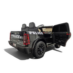 Voiture électrique enfant Petit Pilote Dodge RAM Police noire avec pneus EVA et siège en cuir, vue arrière