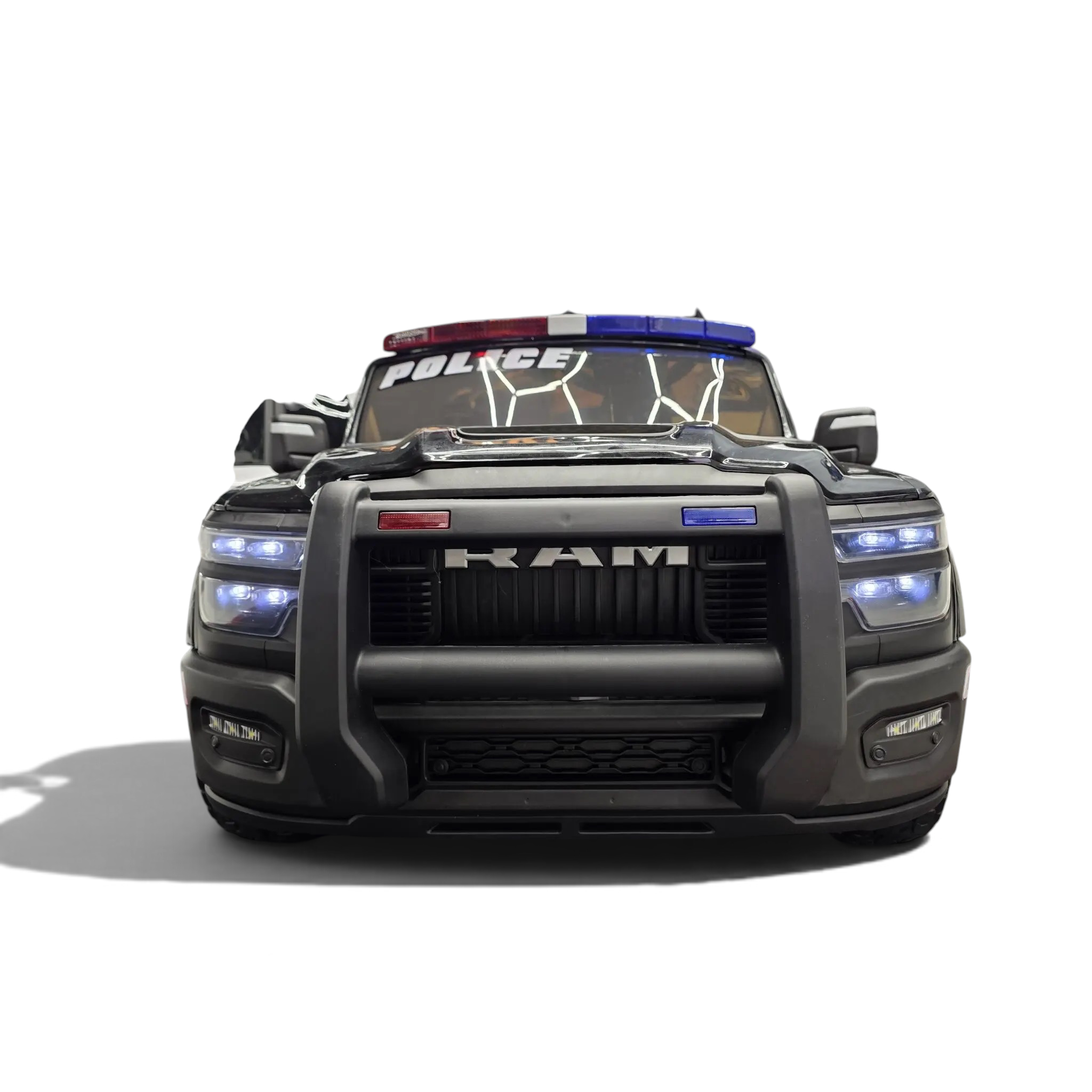 Voiture électrique enfant Odecare Dodge RAM Police noire avec gyrophares et phares LED fonctionnels