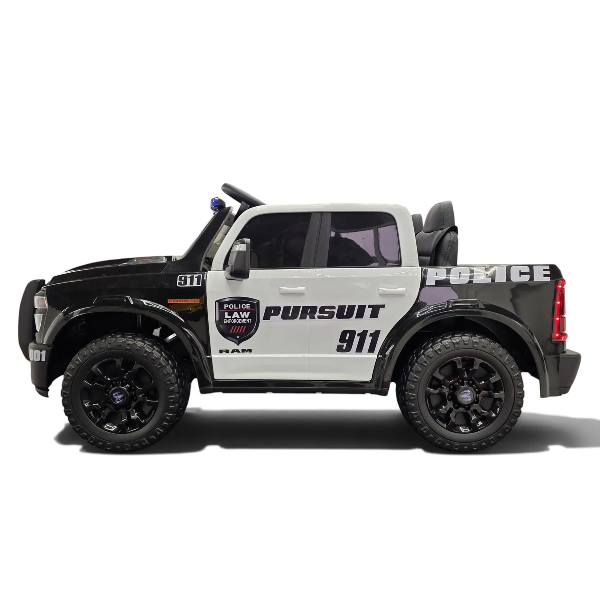 Voiture électrique pour enfant Odecare Dodge RAM Police noir et blanc avec pneus EVA et détails de patrouille