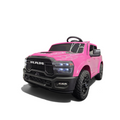 Voiture électrique enfant Petit Pilote Dodge RAM rose 12V avec phares LED, pneus EVA et calandre noire imposante