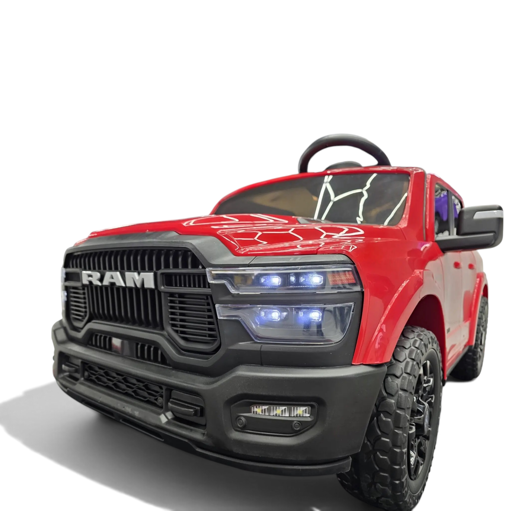 Voiture électrique enfant Petit Pilote Dodge RAM rouge 12V avec phares LED fonctionnels et pneus tout-terrain