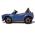 Voiture électrique enfant Petit Pilote Dodge SRT bleue avec siège en cuir, pneus EVA et phares fonctionnels