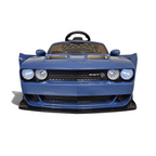 Voiture électrique enfant Petit Pilote Dodge SRT bleue avec phares LED allumés, vue de face