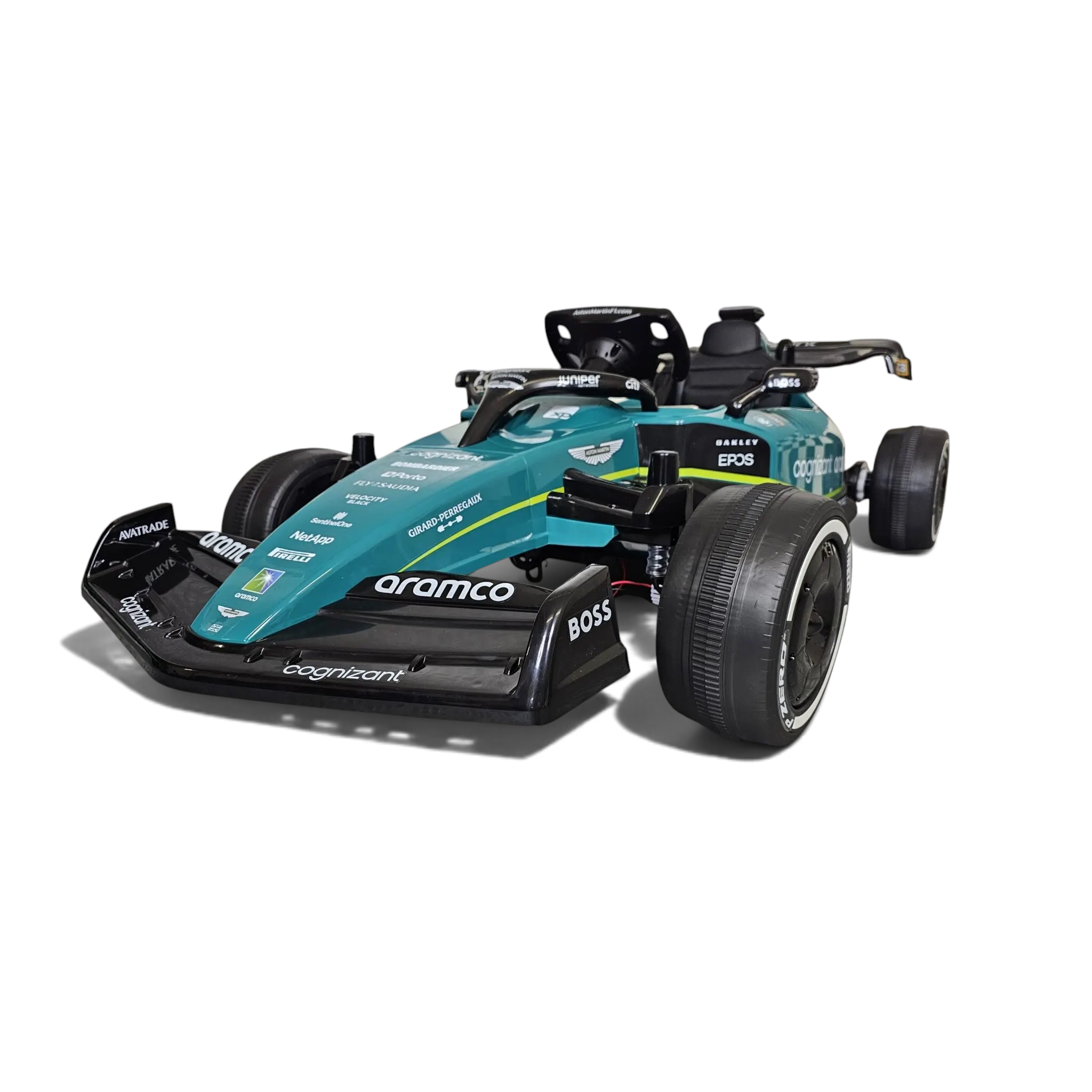 Voiture électrique enfant Petit Pilote Aston Martin F1 verte 24V avec pneus EVA et siège en cuir