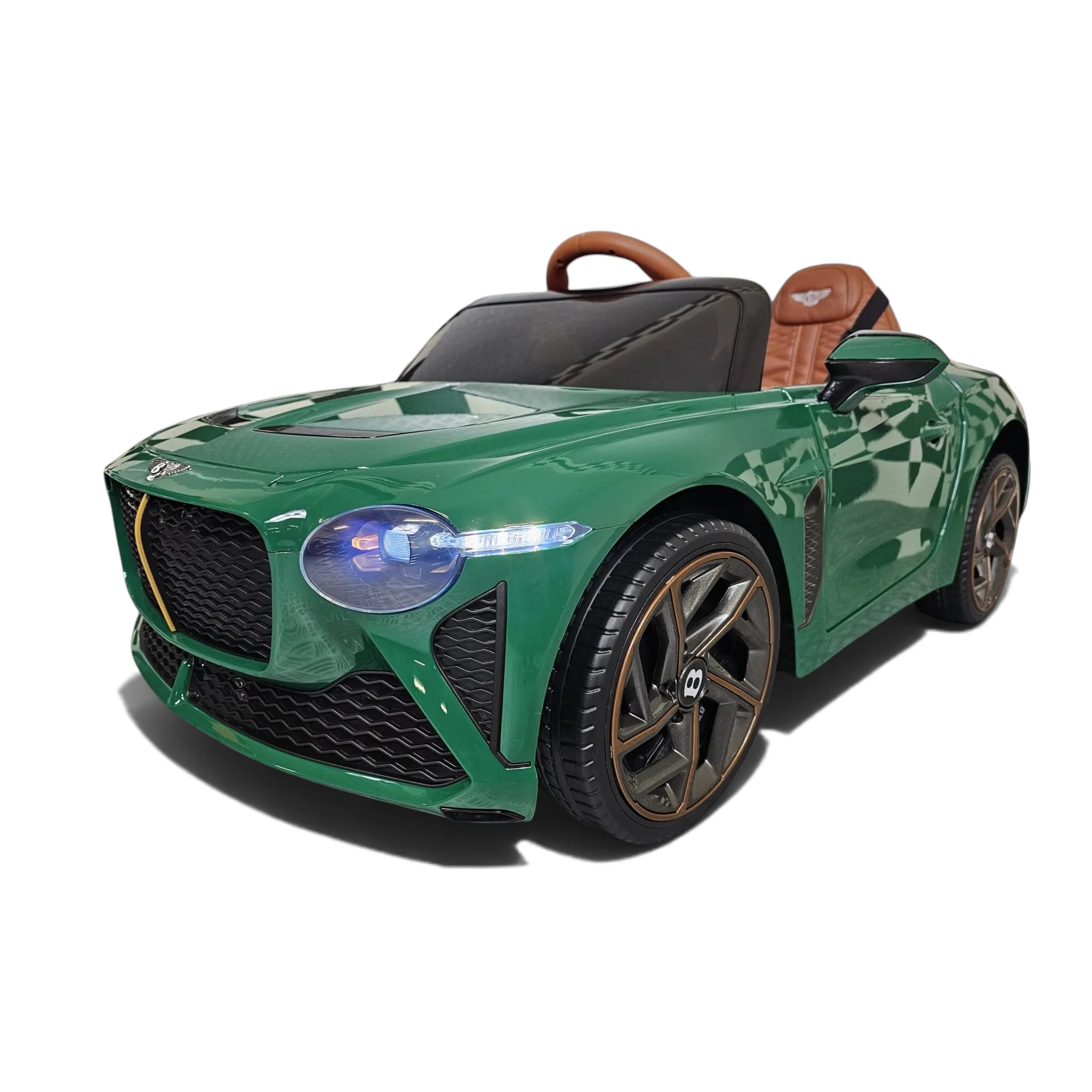 Voiture électrique pour enfant Petit Pilote Bentley Bacalar vert métallisé avec siège en cuir et phares LED fonctionnels