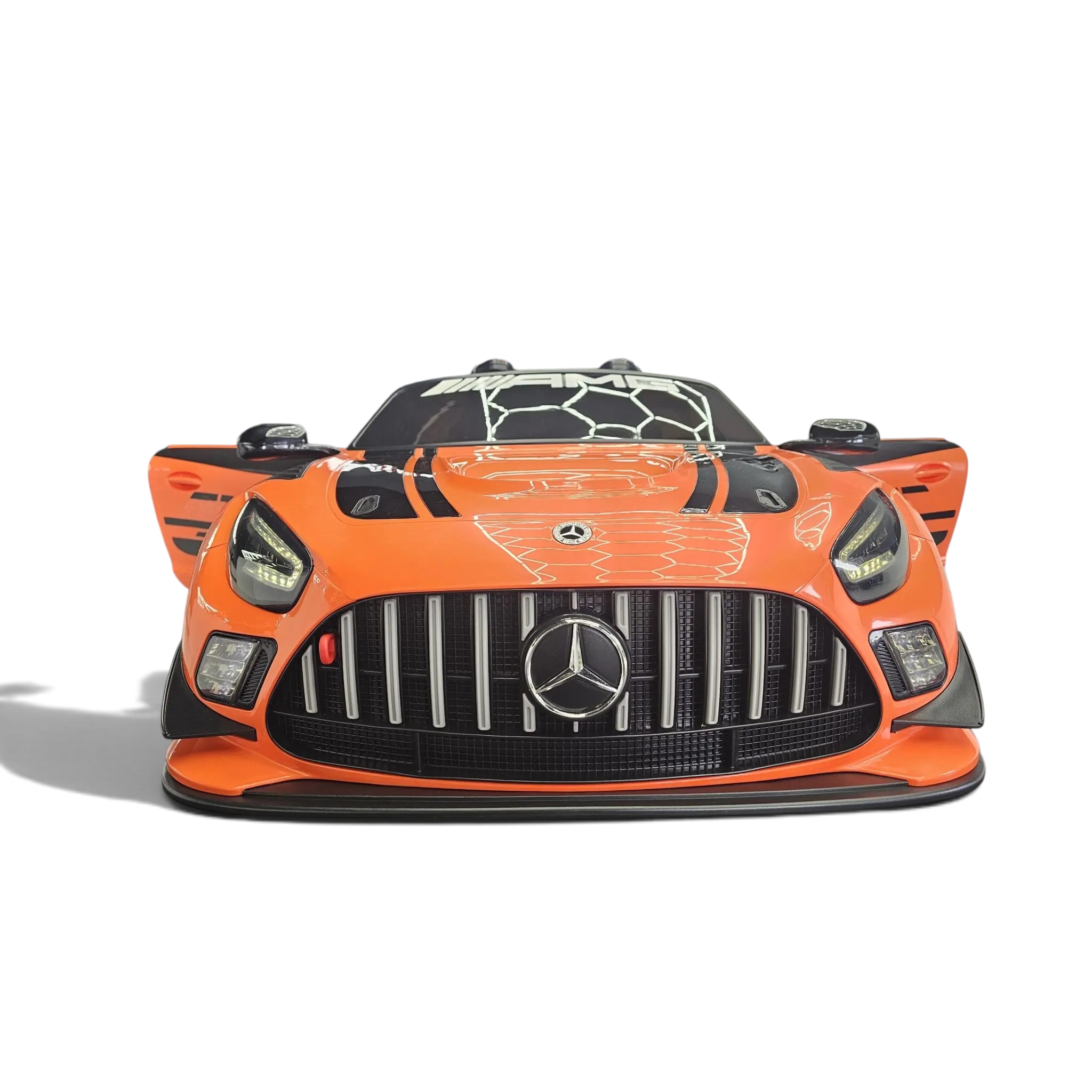Voiture électrique enfant Petit Pilote Mercedes AMG GT3 orange avec calandre sportive et phares LED fonctionnels