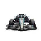 Voiture électrique enfant Petit Pilote Mercedes Formule 1 noire avec détails turquoise et logos de course officiels