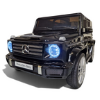 Voiture électrique enfant Petit Pilote Mercedes G500 noire métallisée avec phares LED allumés et détails chromés