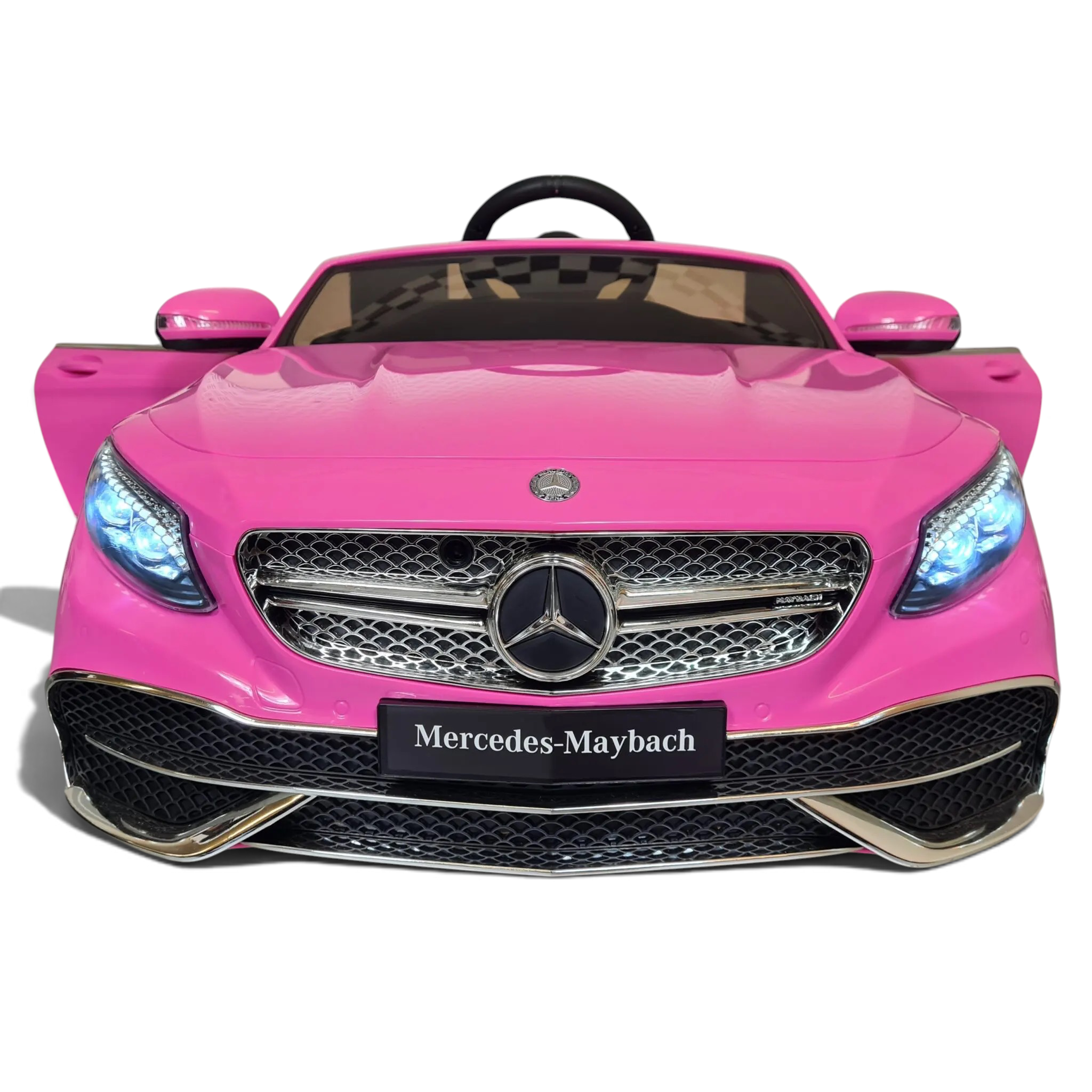Voiture électrique enfant Odecare Mercedes S650 rose avec phares LED allumés et calandre chromée emblématique