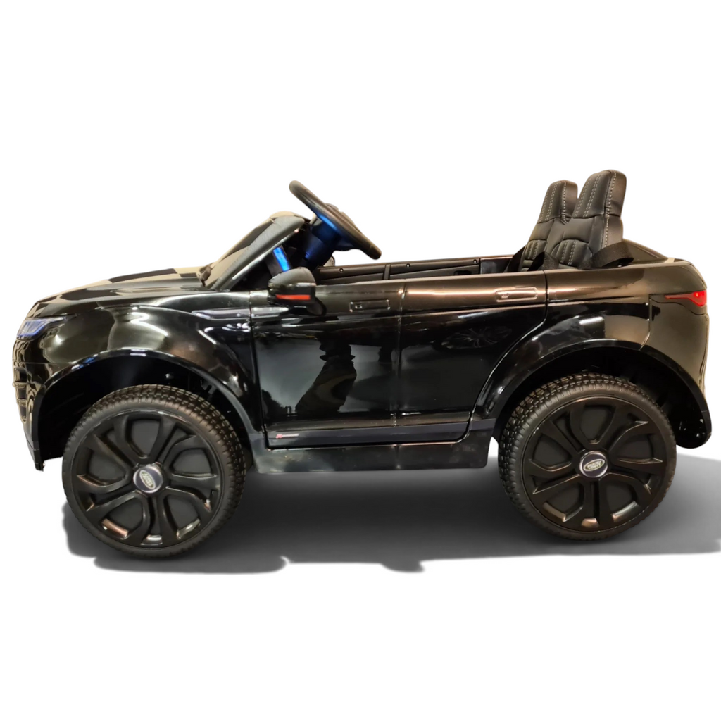 Voiture électrique enfant Petit Pilote Range Rover Evoque 4x4 noir métallisé avec siège en cuir et pneus en caoutchouc