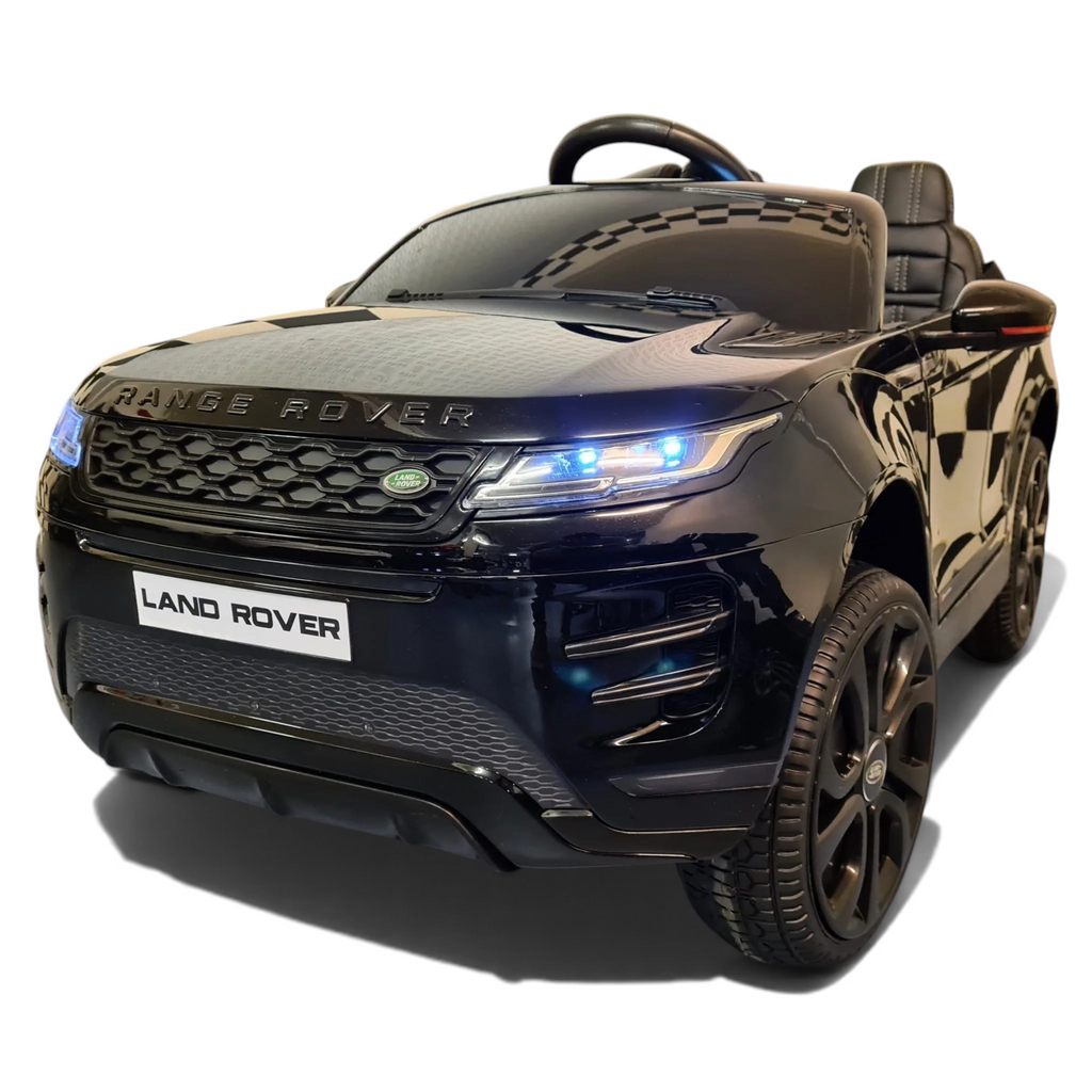 Voiture électrique enfant Petit Pilote Range Rover Evoque noir métallisé avec phares LED et pneus en caoutchouc