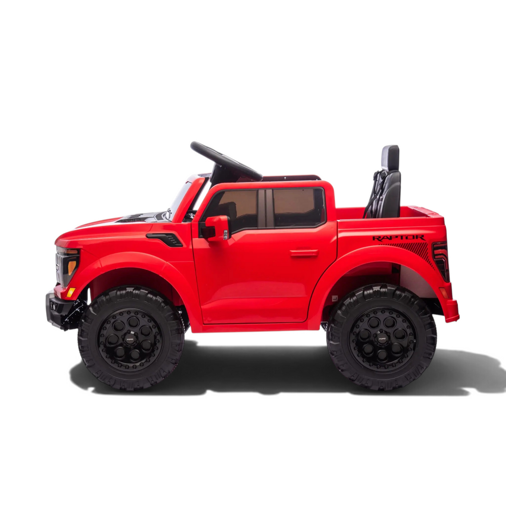 Voiture électrique pour enfant Petit Pilote Ford Raptor rouge 12V avec pneus robustes et design réaliste