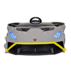 Voiture électrique enfant Petit Pilote Lamborghini Huracán STO grise avec phares LED allumés et détails jaunes