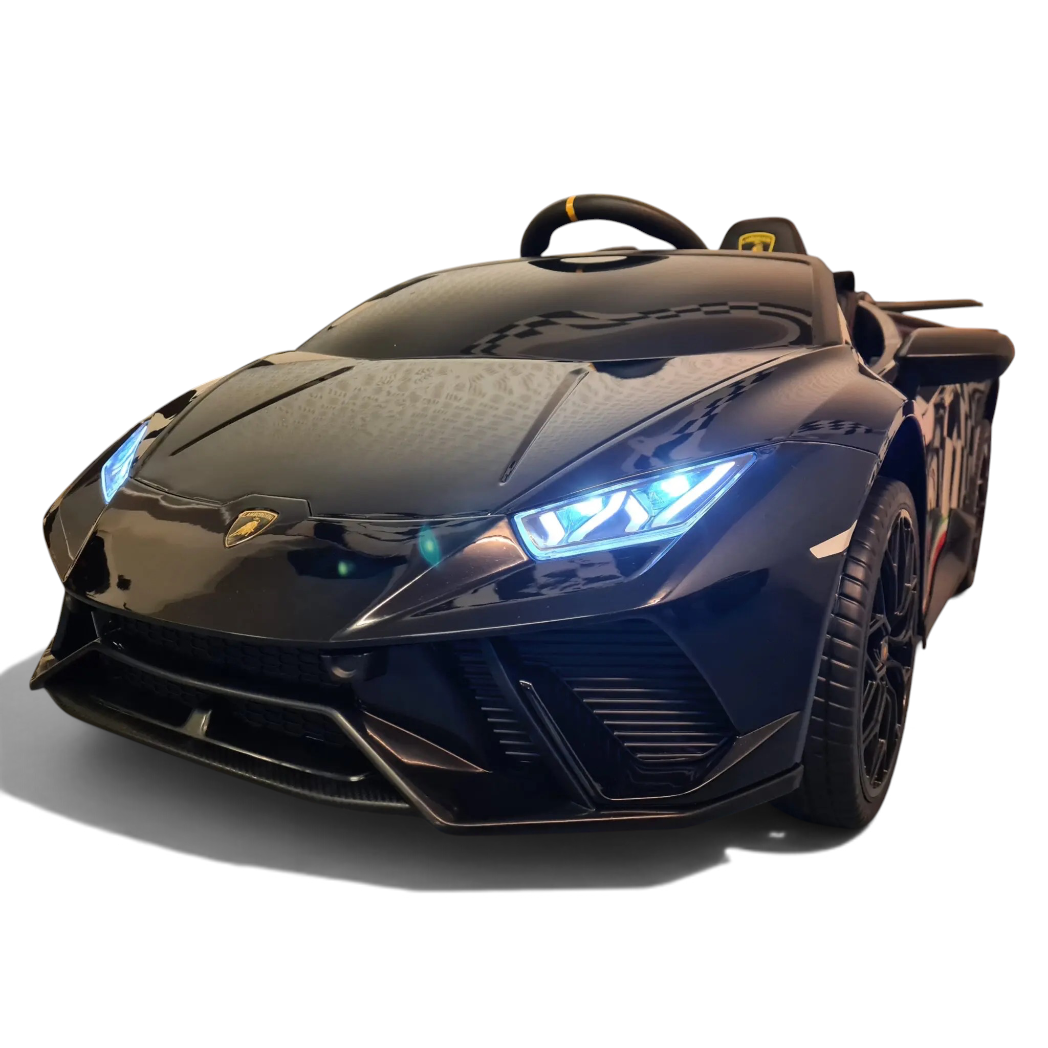 Voiture électrique enfant Petit Pilote Lamborghini Huracán 12V noir métallisé avec phares LED allumés