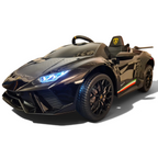 Voiture électrique enfant Petit Pilote Lamborghini Huracán noire métallisée avec phares LED et pneus en caoutchouc