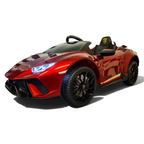 Voiture électrique enfant Petit Pilote Lamborghini Huracán rouge métallisé avec phares LED et pneus en caoutchouc