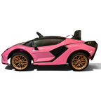 Voiture électrique pour enfant Petit Pilote Lamborghini Sian rose avec jantes dorées et siège en cuir
