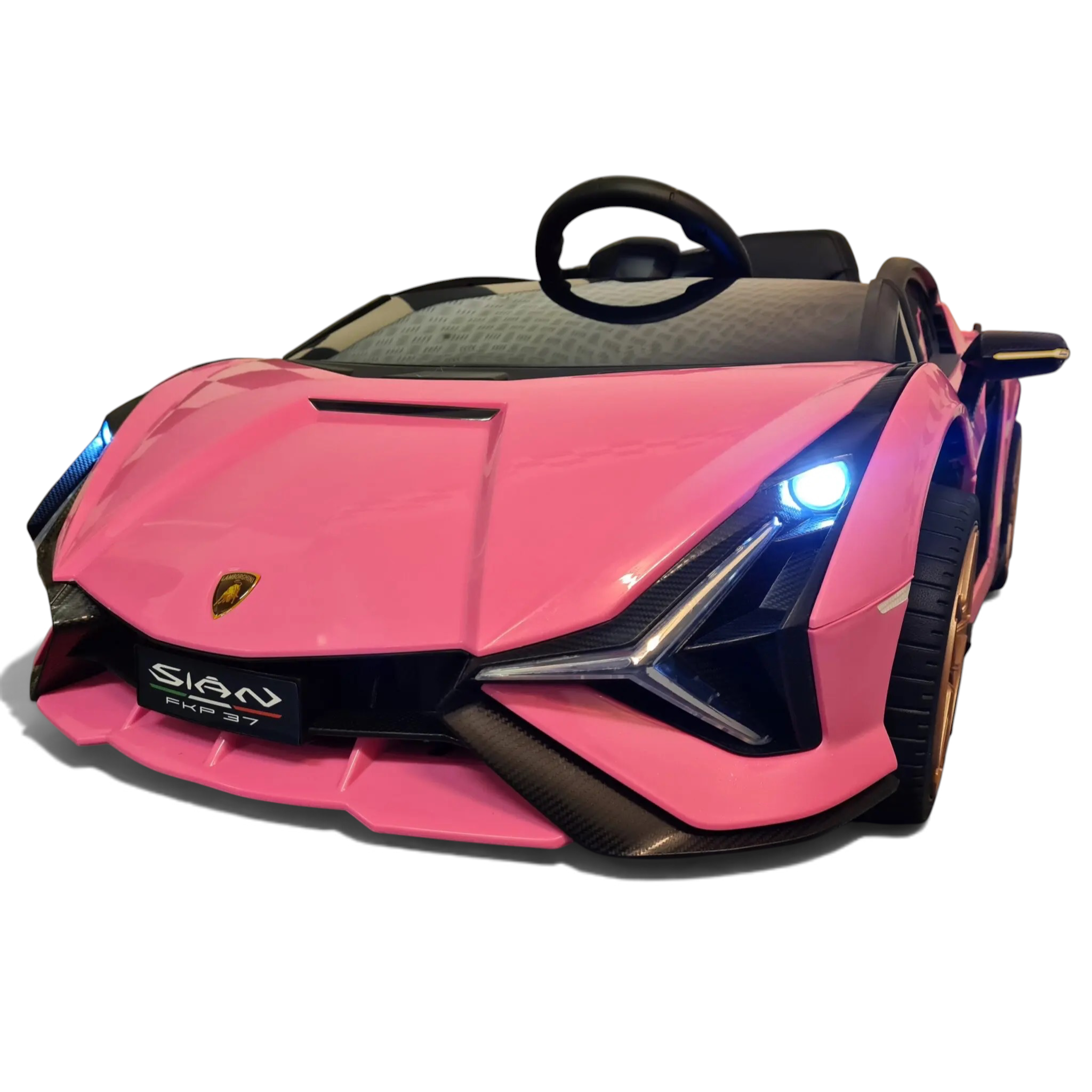 Voiture électrique enfant Petit Pilote Lamborghini Sian rose avec phares LED allumés et détails sportifs