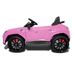 Voiture électrique enfant Lamborghini Urus rose Petit Pilote avec siège en cuir et pneus EVA, vue de profil
