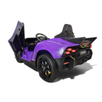 Voiture électrique enfant Petit Pilote Lamborghini Auténtica violette avec portes papillon et phares arrière allumés