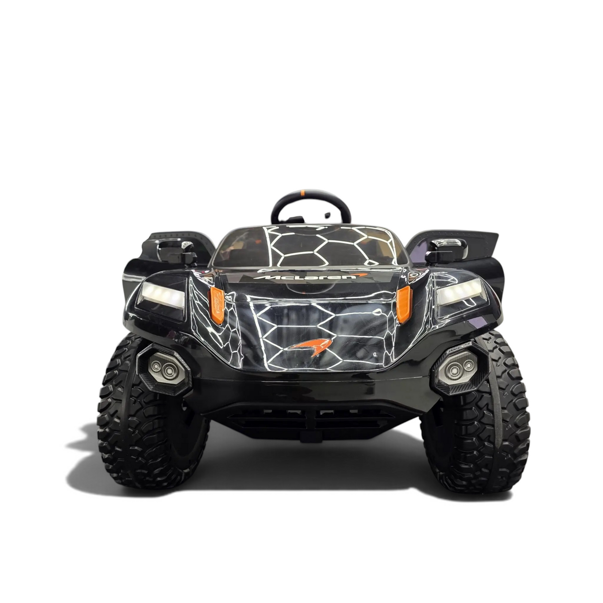 Voiture électrique enfant Odecare McLaren Rally noire avec phares LED, pneus tout-terrain et design sportif