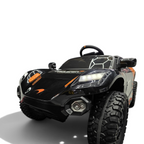 Voiture électrique enfant Petit Pilote McLaren Rally orange et noire avec phares LED, pneus tout-terrain et design sportif