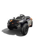 Voiture électrique enfant Petit Pilote McLaren Rally orange et noire avec pneus tout-terrain et phares LED
