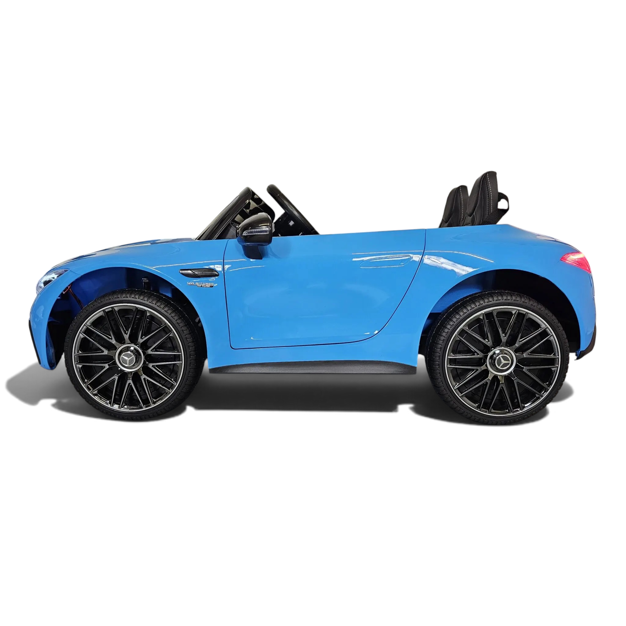 Voiture électrique enfant Odecare Mercedes SL63 bleu métallisé avec roues sportives et siège en cuir