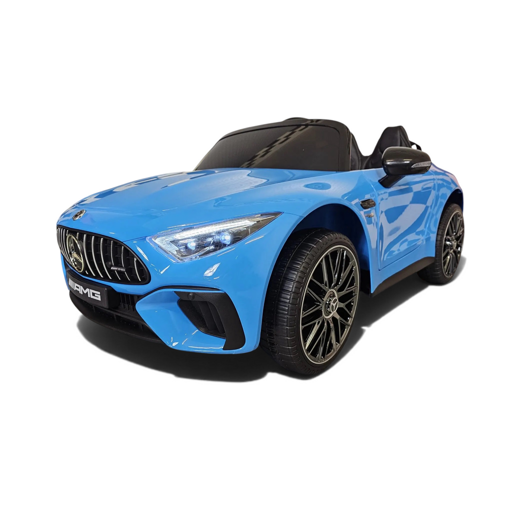 Voiture électrique enfant Petit Pilote Mercedes SL63 bleu métallisé avec phares LED et jantes sportives