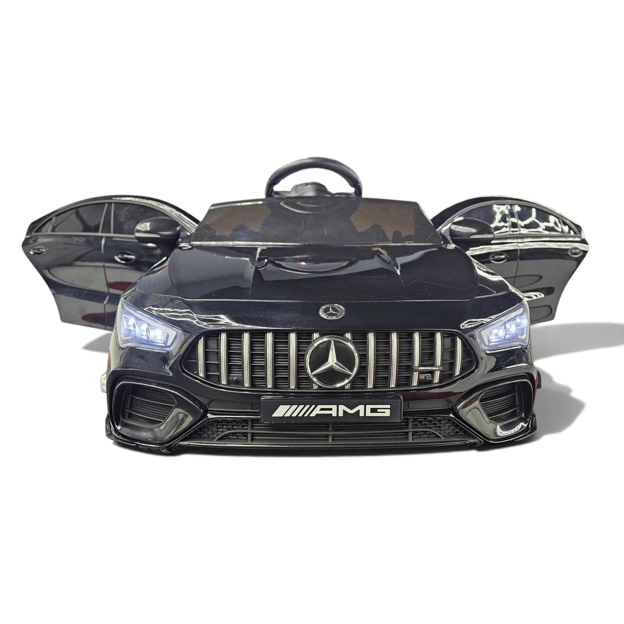 Voiture électrique enfant Odecare Mercedes CLA 45 noire métallisée avec phares LED et portes ouvrantes