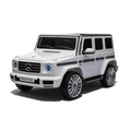 Voiture électrique pour enfant Petit Pilote Mercedes G500 blanche avec phares LED, pneus EVA et siège en cuir