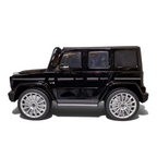 Voiture électrique enfant Petit Pilote Mercedes G500 noire métallisée avec jantes argentées et design SUV réaliste