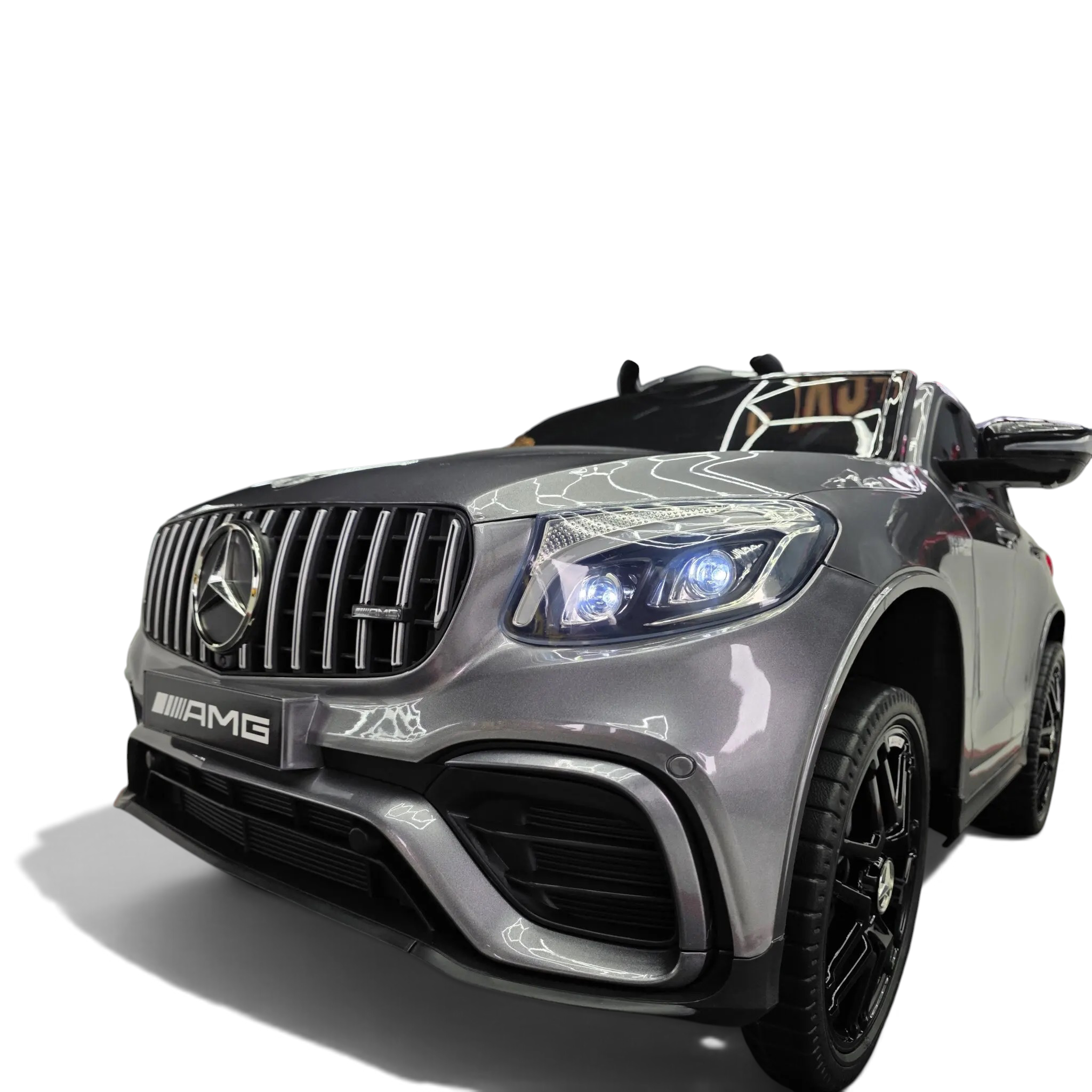 Voiture électrique pour enfant Odecare Mercedes GLC 63 AMG gris métallisé avec phares LED et jantes noires sportives