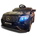 Voiture électrique enfant Petit Pilote Mercedes GLC 63 AMG noire métallisée avec phares LED bleus allumés