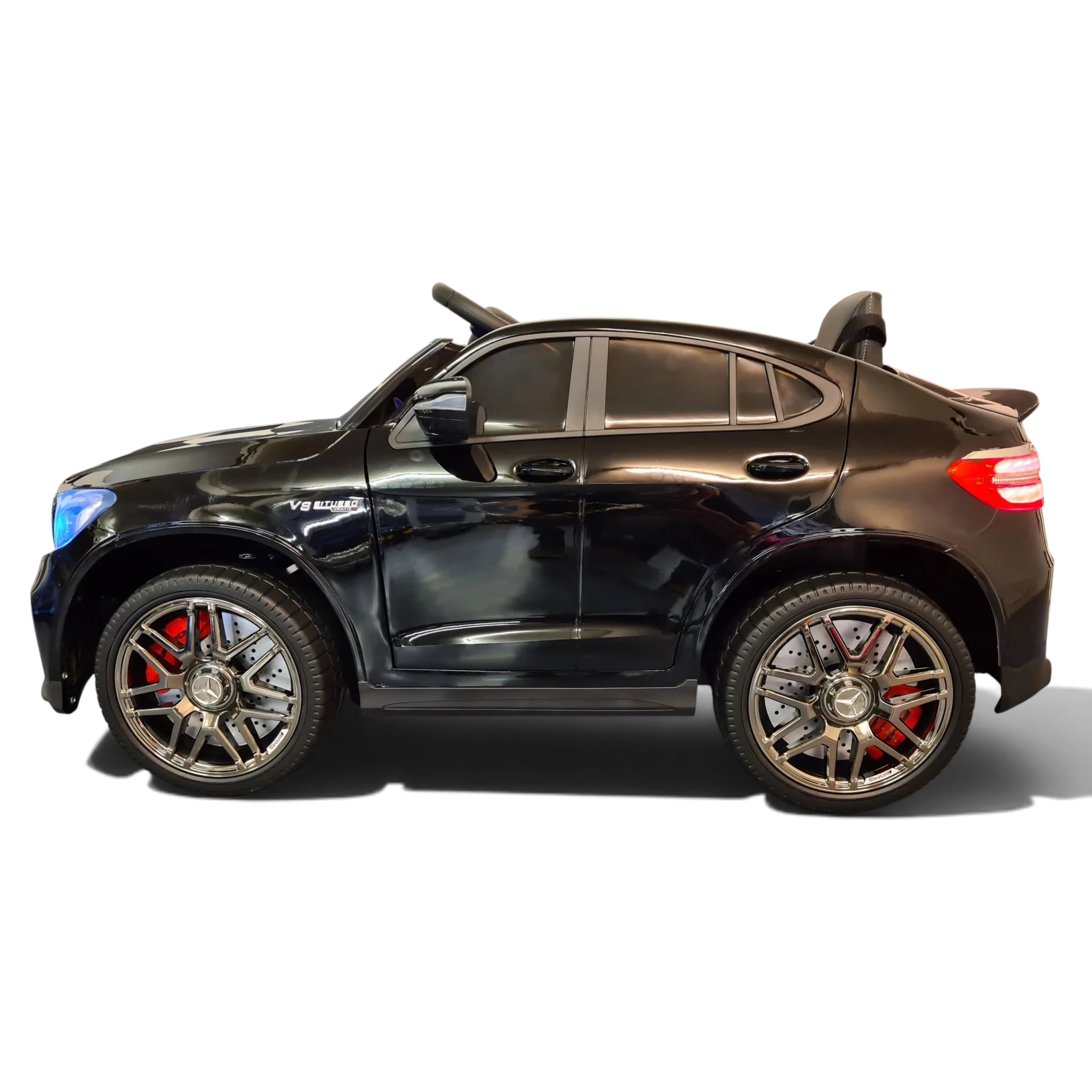 Voiture électrique pour enfant Odecare Mercedes GLC 63 AMG noire métallisée avec pneus en caoutchouc et jantes sport